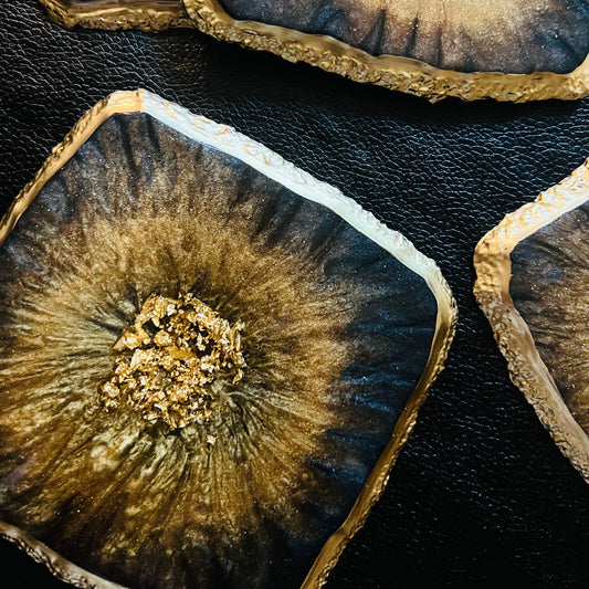 Agate Coasters | Black & Gold - Square