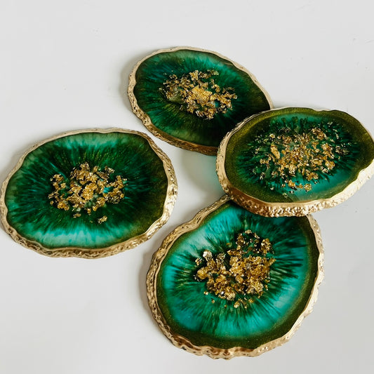 Agate Coasters | Emerald & Gold - Oval