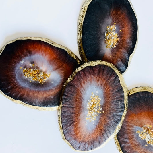 Agate Coasters | Black & Copper w/ Gold - Oval